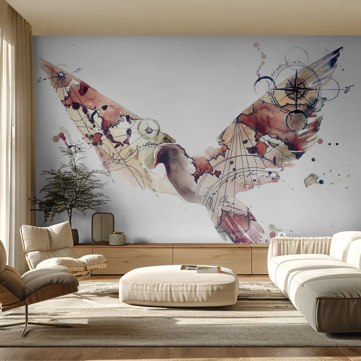 Papier Peint Photo Standard Eco - Un pèlerin volant - Des oiseaux, Pigeon, Abstraction - 400x280 cm
