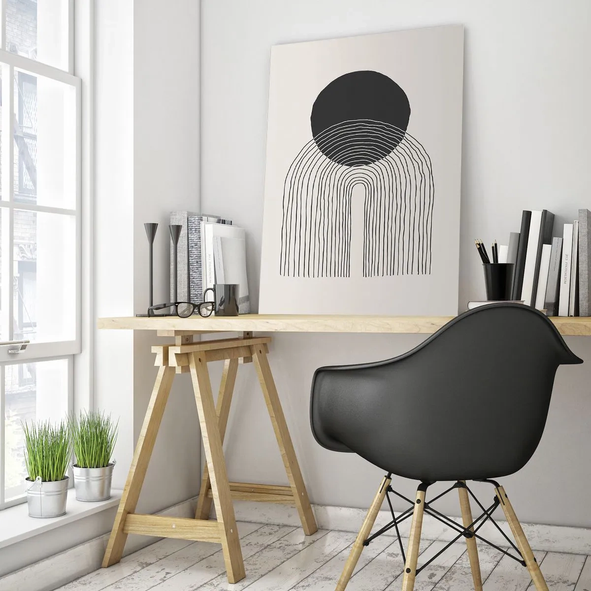 Impression sur verre - Image sur verre - Motif abstrait avec des lignes et un cercle noir sur un fond clair - 80x120cm - Tremblement et confiance - Décoration murale moderne pour le salon et la chambre ARTTOR