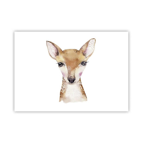 Affiche - Poster - Portrait à l'aquarelle d'un jeune chevreuil sur fond blanc - 100x70cm - L'innocence de la nature - Décoration murale moderne pour le salon et la chambre ARTTOR