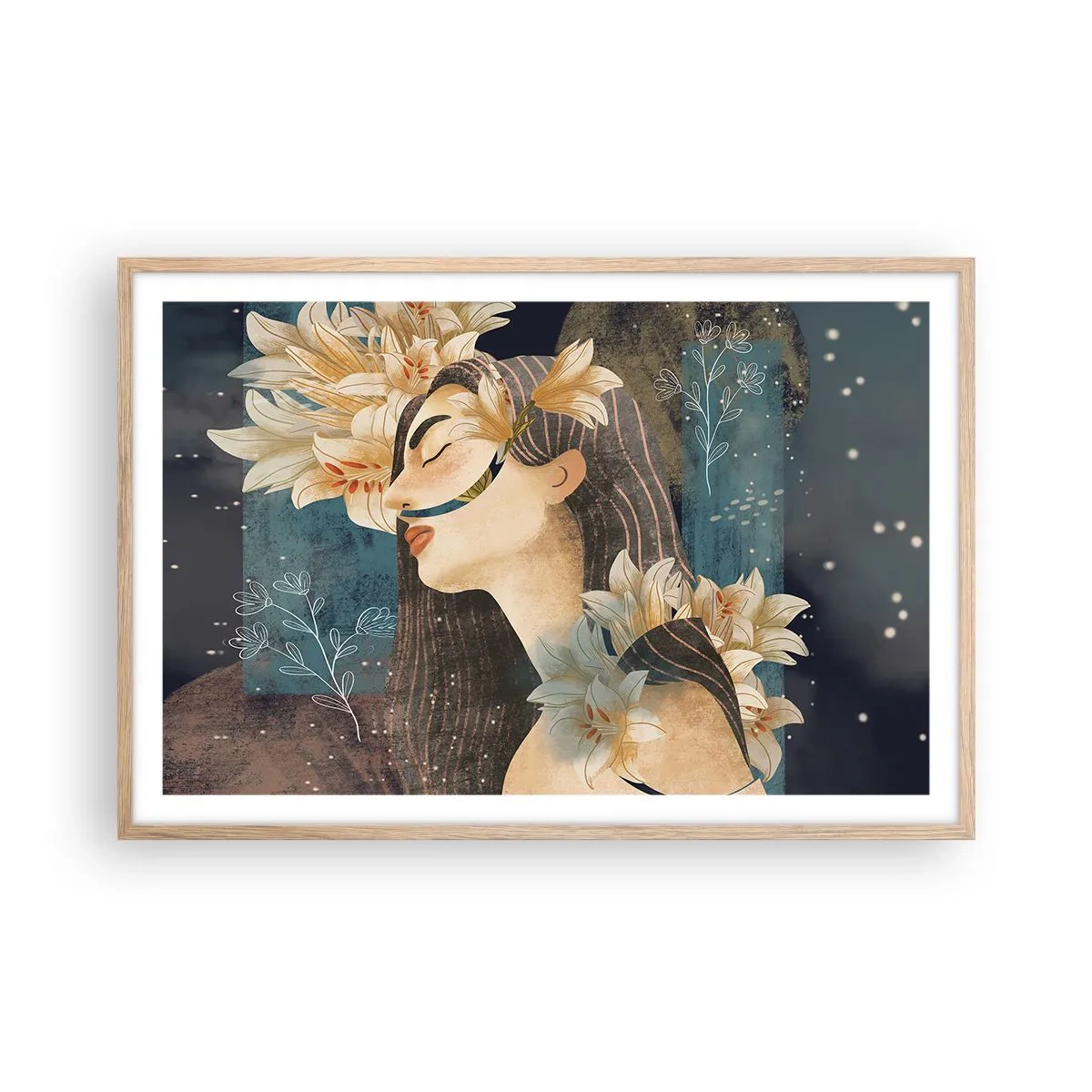 Affiche dans un chêne clair - Poster - Conte de fée sur la princesse lilas - 91x61 cm