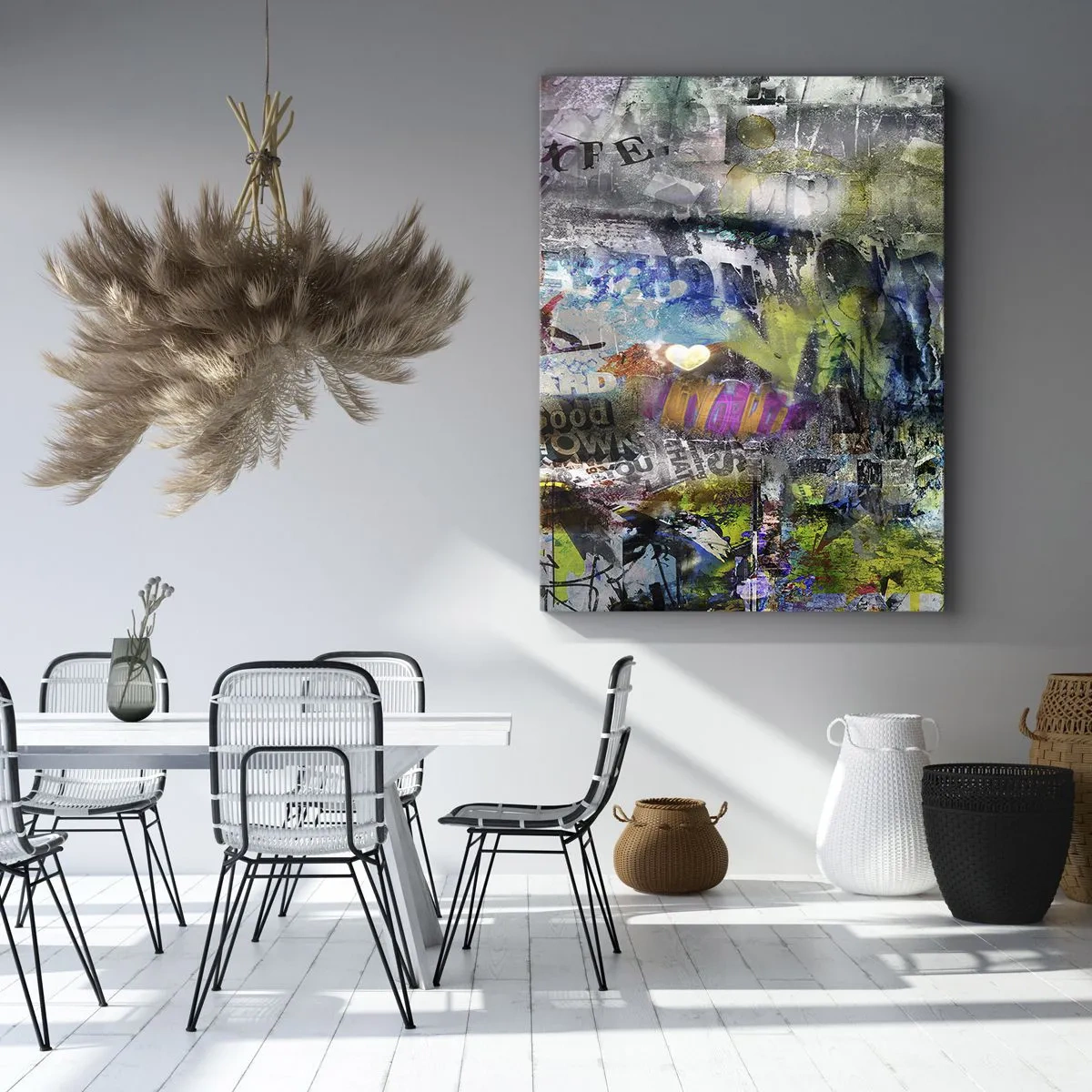 Impression sur toile - Image sur toile - Collage abstrait avec texte et couleurs variées - 80x120cm - Collage de souvenirs - Décoration murale moderne pour le salon et la chambre ARTTOR