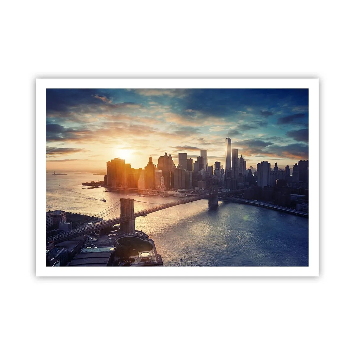 Affiche - Poster - Panorama de la ville avec le pont et la rivière à la lumière du soleil couchant - 100x70cm - Monument de la culture occidentale - Décoration murale moderne pour le salon et la chambre ARTTOR