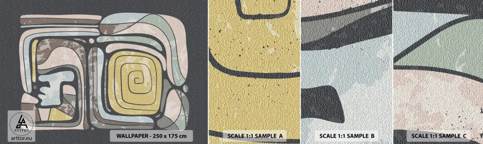 Échantillon de Papier Peint Autocollant Deluxe Sticker - L'abstraction dans l'esprit précolombien - Abstraction, Bohème, Vieilli - 100x30 cm