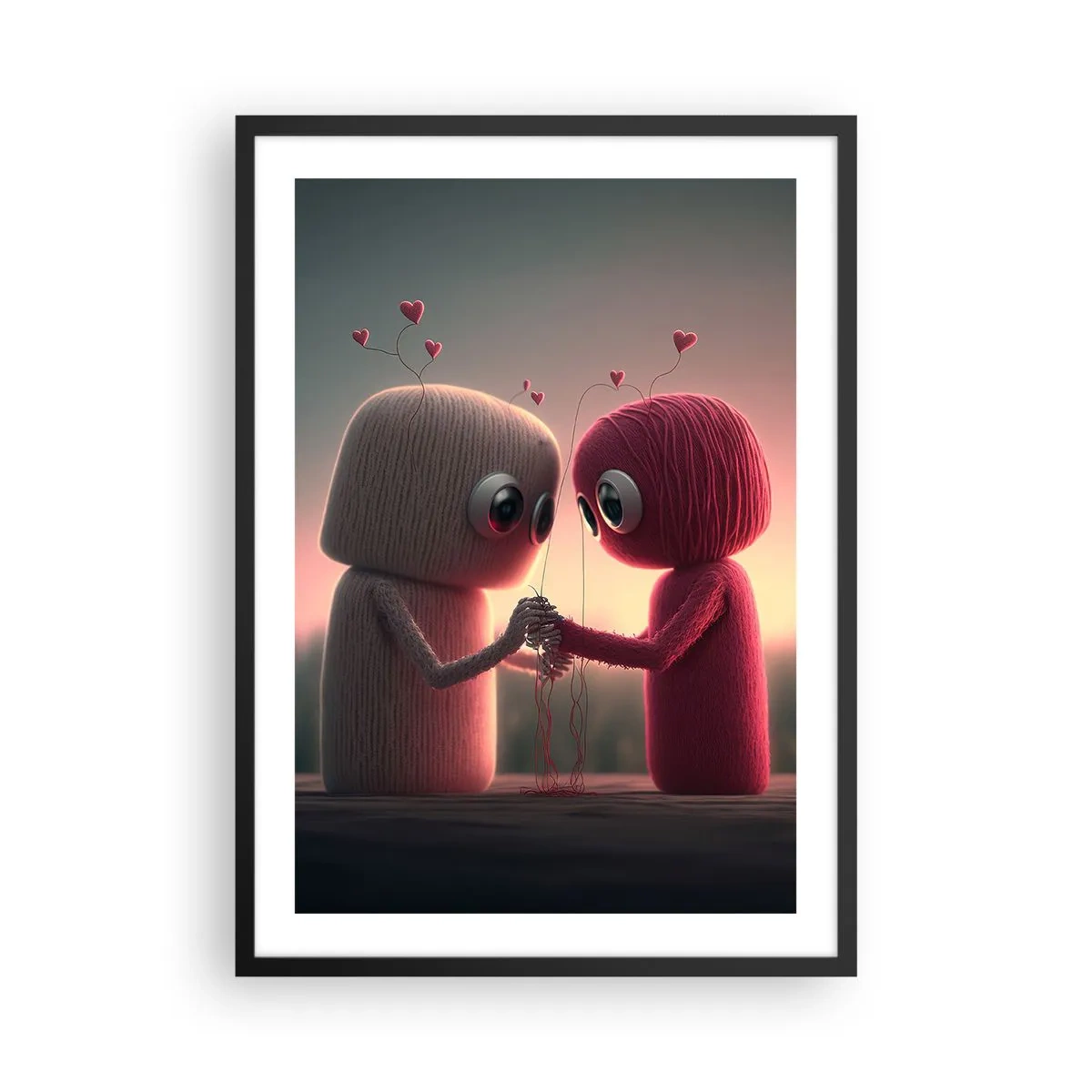 Affiche dans un cadre noir - Poster - Adorables personnages en laine se tenant la main - 50x70cm - Tout le monde a le droit d'aimer - Décoration murale moderne pour le salon et la chambre ARTTOR