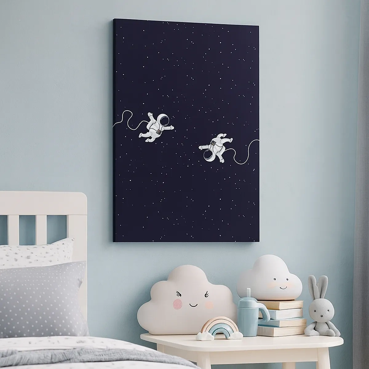 Impression sur toile - Image sur toile - Des astronautes flottant dans l'espace sur fond d'étoiles - 50x70cm - Sortie cosmique - Décoration murale moderne pour le salon et la chambre ARTTOR