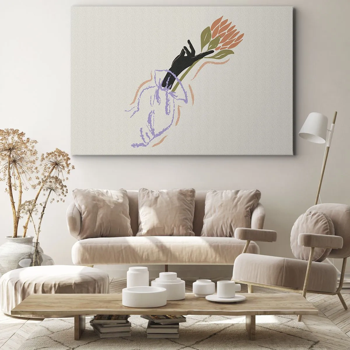 Impression sur toile - Image sur toile - Un bouquet de fleurs minimaliste au style délicat - 120x80cm - Touche fraternelle - Décoration murale moderne pour le salon et la chambre ARTTOR