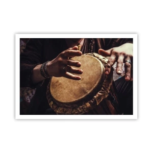 Affiche - Poster - Mains jouant sur un djembé traditionnel - 100x70cm - Au rythme du coeur - Décoration murale moderne pour le salon et la chambre ARTTOR