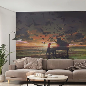 Papier peint sur mesure Premium Sand - Concert pour piano et vagues - Abstraction, Piano, Musique