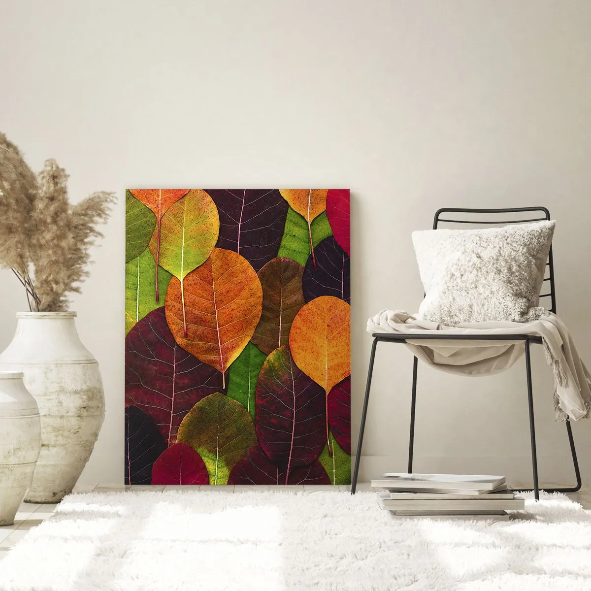 Impression sur verre - Image sur verre - Feuilles d'automne colorées dans un arrangement artistique - 50x70cm - Mozaique printannière - Décoration murale moderne pour le salon et la chambre ARTTOR