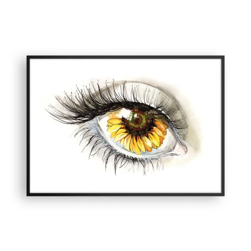 Affiche dans un cadre noir - Poster - Œil artistique avec un iris en forme de tournesol - 100x70cm - Un look aussi chaud que l'été - Décoration murale moderne pour le salon et la chambre ARTTOR