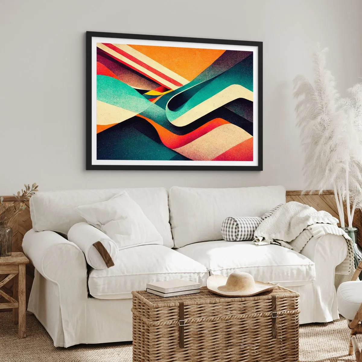Affiche dans un cadre noir - Poster - Vagues abstraites colorées dans une composition dynamique - 70x50cm - Composition intense - Décoration murale moderne pour le salon et la chambre ARTTOR
