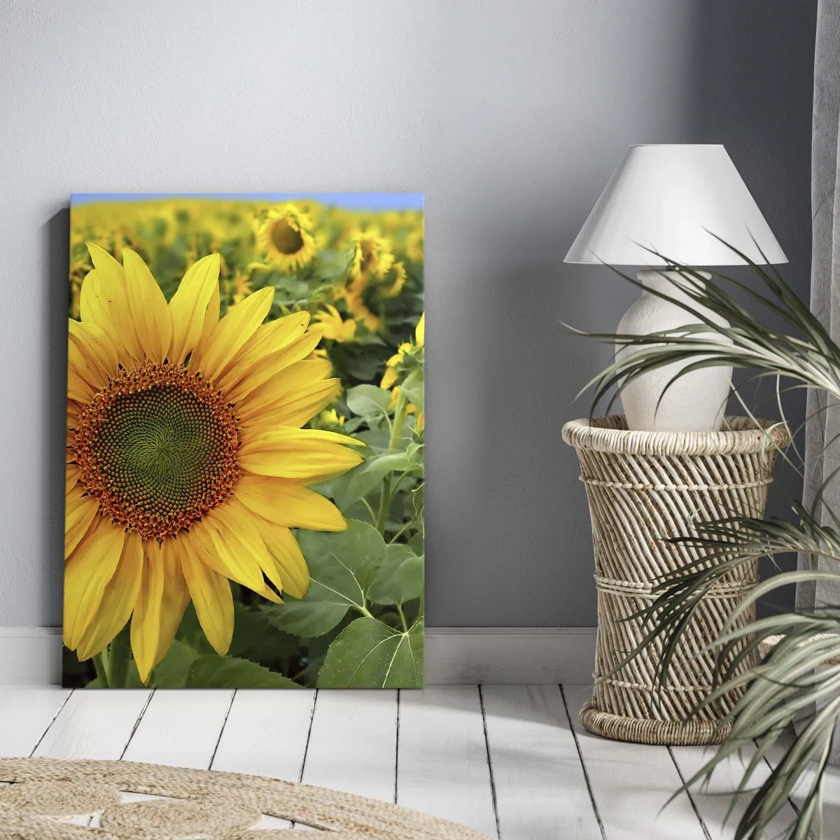 Impression sur toile - Image sur toile - Un champ de tournesols aux fleurs jaunes sur fond de feuilles vertes - 50x70cm - Des centaines de soleils se sont embrasés - Décoration murale moderne pour le salon et la chambre ARTTOR