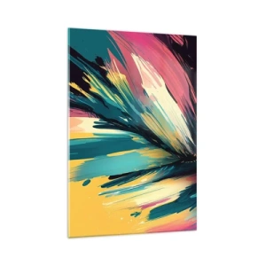 Impression sur verre - Image sur verre - Une composition abstraite aux couleurs intenses et contrastées. - 70x100cm - Composition – une explosion de joie - Décoration murale moderne pour le salon et la chambre ARTTOR