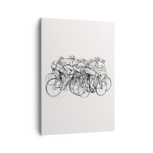 Impression sur toile - Image sur toile - Un groupe de cyclistes en mouvement dans un style minimaliste - 50x70cm - Ensemble en équipe - Décoration murale moderne pour le salon et la chambre ARTTOR