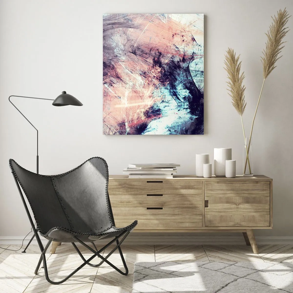Impression sur verre - Image sur verre - Un mélange abstrait de couleurs dans des tons pastel et sombres. - 50x70cm - Sentir le vent - Décoration murale moderne pour le salon et la chambre ARTTOR