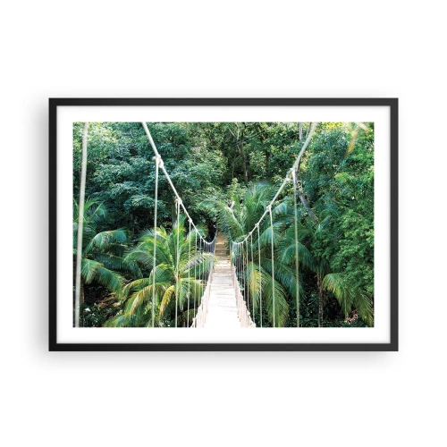 Affiche dans un cadre noir - Poster - Un pont suspendu dans une jungle tropicale pleine de verdure - 70x50cm - Welcome to the jungle! - Décoration murale moderne pour le salon et la chambre ARTTOR