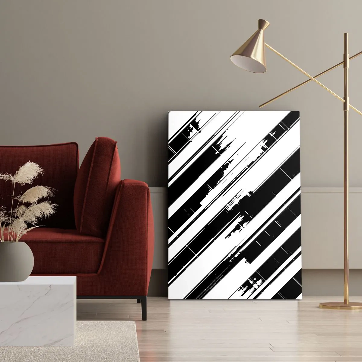 Impression sur toile - Image sur toile - Lignes noires et blanches et motifs géométriques dans un style moderne - 50x70cm - Une composition intense et dynamique - Décoration murale moderne pour le salon et la chambre ARTTOR