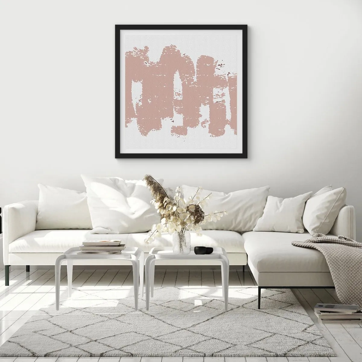 Affiche dans un cadre noir - Poster - Abstraction en rose tendre - 40x40 cm