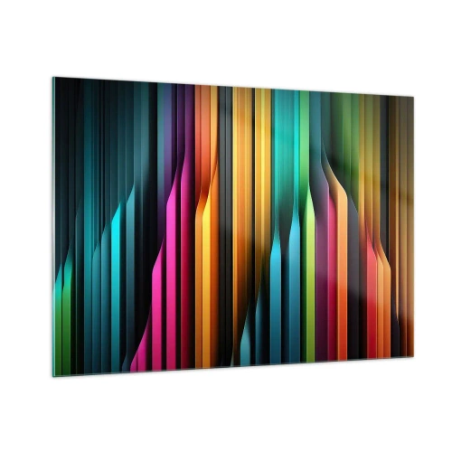 Impression sur verre - Image sur verre - Des rayures verticales multicolores rappelant la lumière et le mouvement - 100x70cm - Un organe de lumière - Décoration murale moderne pour le salon et la chambre ARTTOR