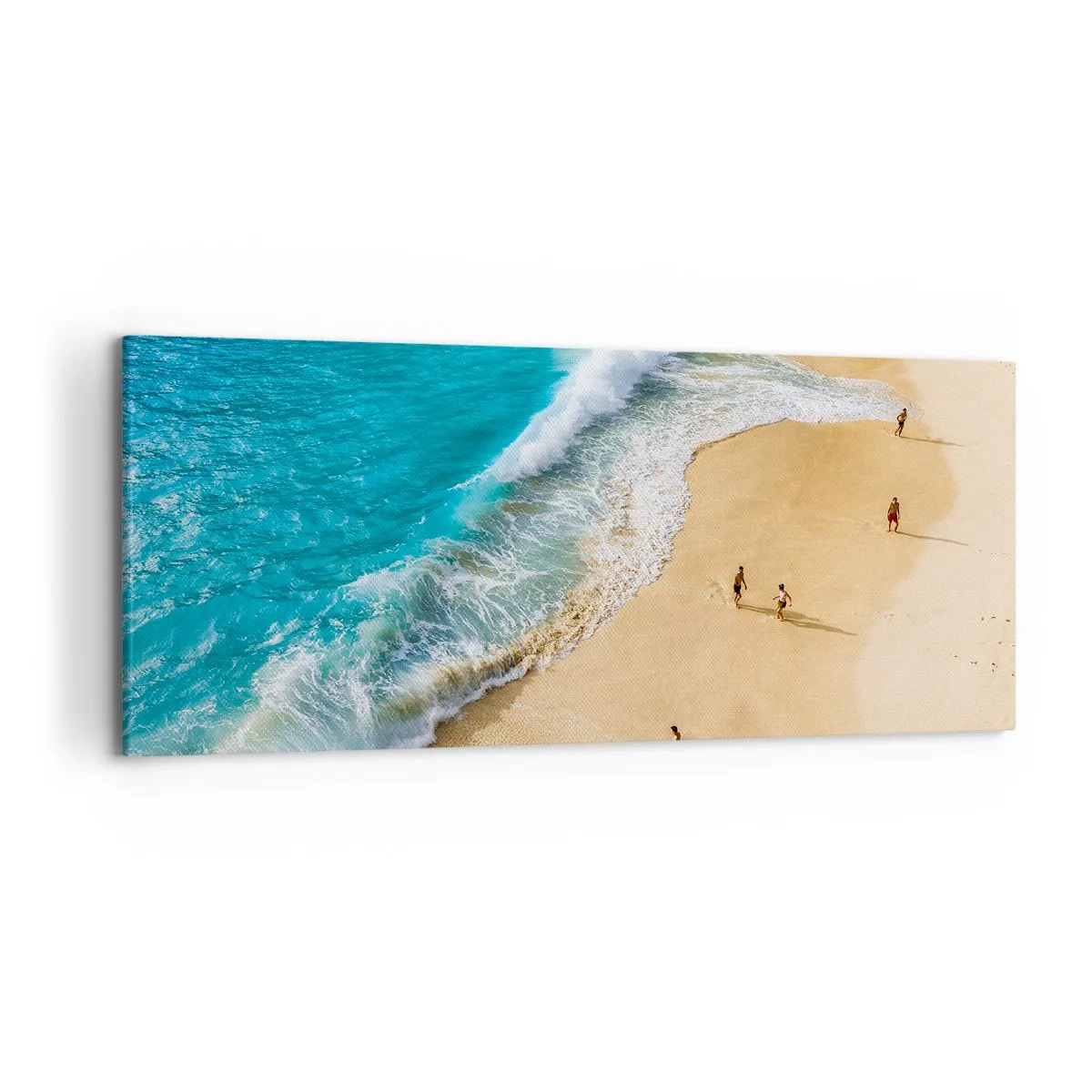 Impression sur toile - Image sur toile - Une plage avec de l'eau turquoise et des gens qui se promènent - 120x50cm - Et ensuite le soleil, la plage… - Décoration murale moderne pour le salon et la chambre ARTTOR