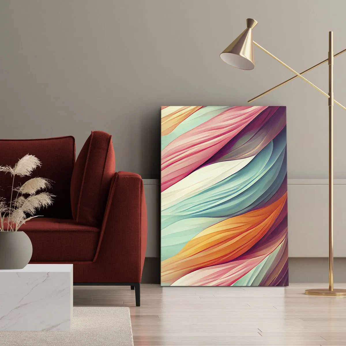 Impression sur toile - Image sur toile - Lignes abstraites aux couleurs pastel et vibrantes - 50x70cm - Tissage arc-en-ciel - Décoration murale moderne pour le salon et la chambre ARTTOR