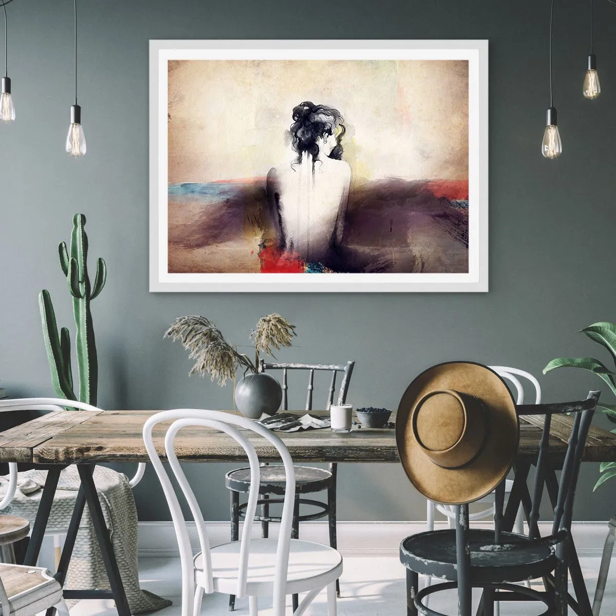 Affiche dans un cadre blanc - Poster - Lignes lisses, formes ovales - 50x40 cm