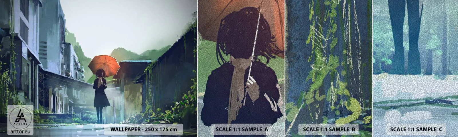 Échantillon de Papier Peint Premium Sand - Pluie vivifiante - Abstraction, Ville, Architecture - 100x30 cm