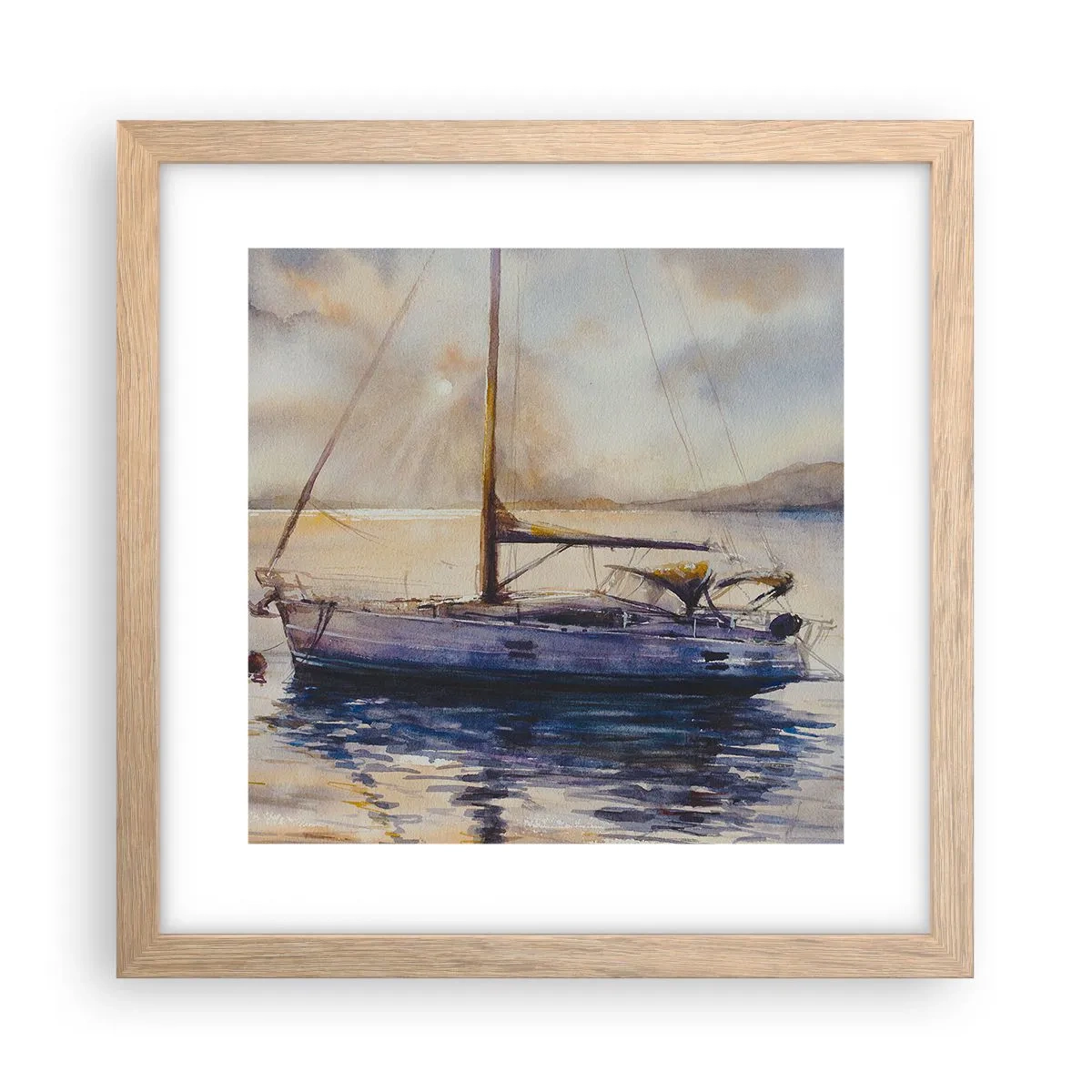 Affiche dans un chêne clair - Poster - Soirée sur la baie - 30x30 cm