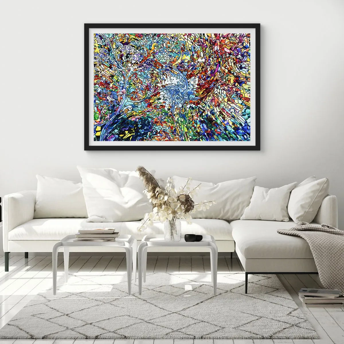 Affiche dans un cadre noir - Poster - Un motif abstrait coloré inspiré de la nature - 70x50cm - Goutte de vitrail - Décoration murale moderne pour le salon et la chambre ARTTOR