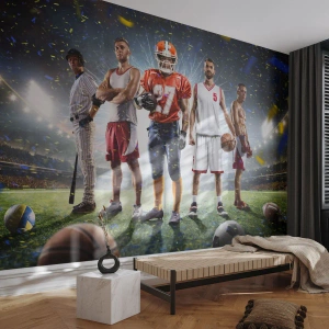 Papier Peint Photo Premium Sand - Des athlètes de diverses disciplines dans le stade sous les projecteurs - 100x70cm - Gladiateurs des champs - Décoration murale moderne pour le salon et la chambre ARTTOR