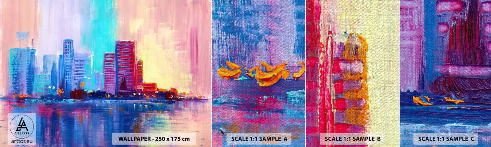 Échantillon de Papier Peint Premium Canvas - Baigné de couleurs - Ville, Architecture, Morceau - 100x30 cm