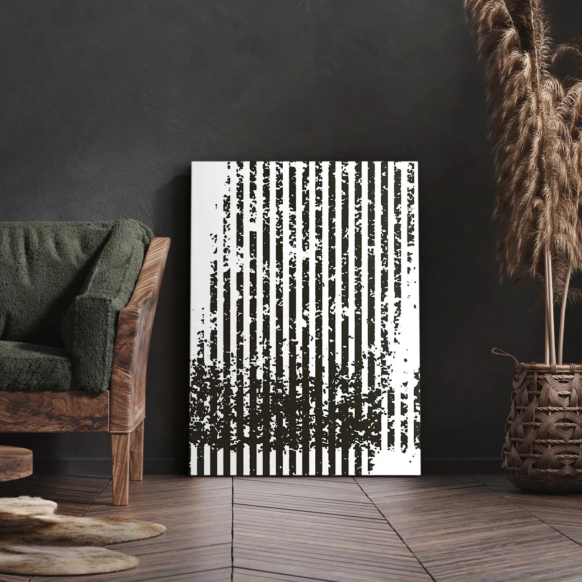 Impression sur toile - Image sur toile - Lignes abstraites avec un effet vieilli en noir et blanc - 80x120cm - Rythme et bruissement - Décoration murale moderne pour le salon et la chambre ARTTOR