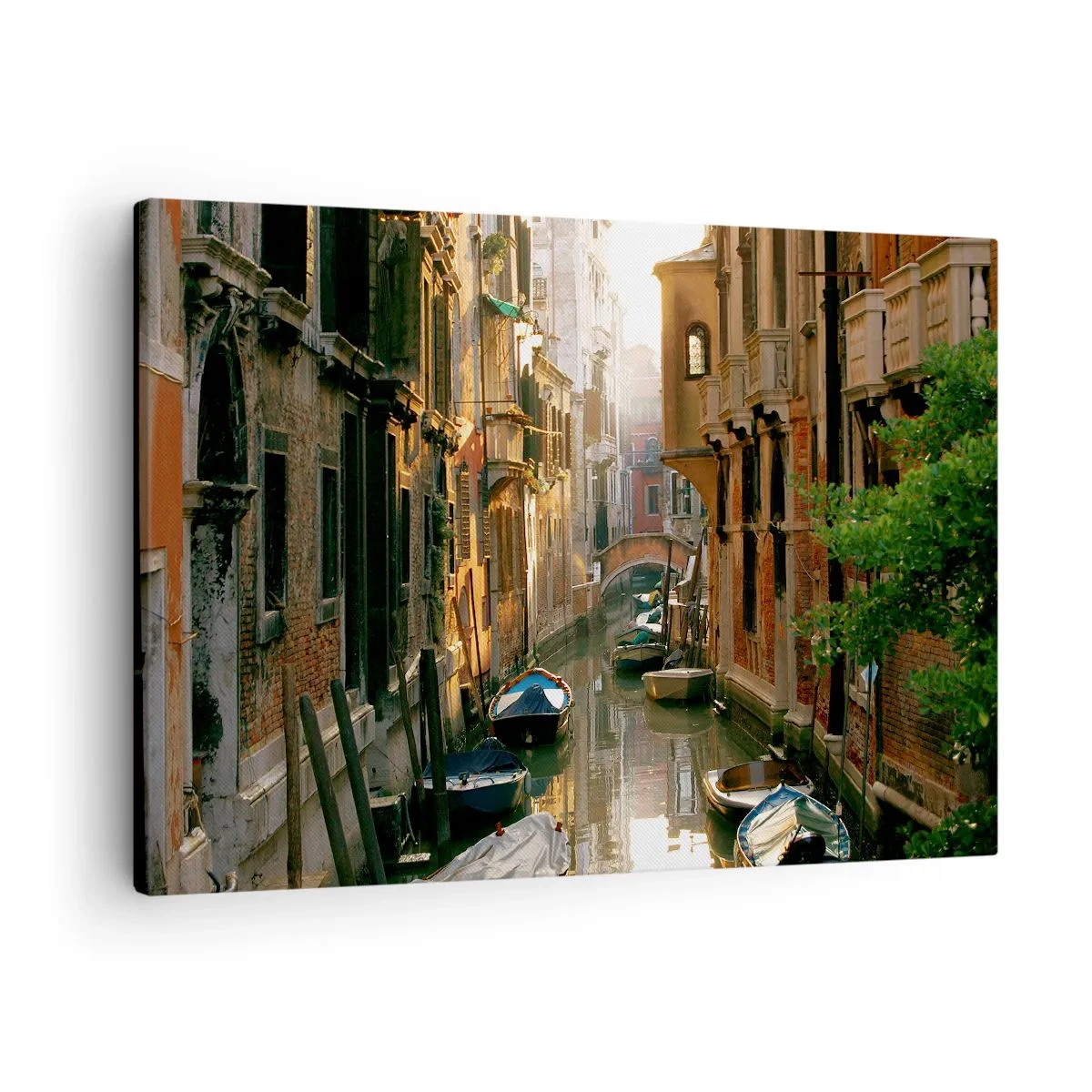 Impression sur toile - Image sur toile - Un canal pittoresque à Venise avec des bateaux et un pont - 70x50cm - Dans une ruelle vénitienne - Décoration murale moderne pour le salon et la chambre ARTTOR