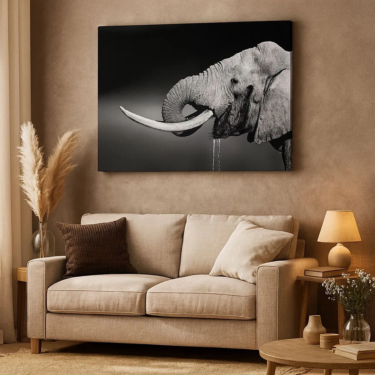 Impression sur toile - Image sur toile - Portrait noir et blanc d'un éléphant de profil - 70x50cm - Oui, c'est bon maintenant - Décoration murale moderne pour le salon et la chambre ARTTOR