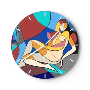 Horloge murale - Pendule murale - Un nu féminin coloré dans le style cubiste avec un contour distinct. - 30x30cm - Nu cubiste - Décoration murale moderne pour le salon, la cuisine et la chambre ARTTOR