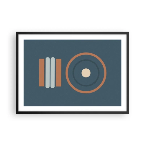 Affiche dans un cadre noir - Poster - Une composition géométrique avec des cercles et des rectangles aux couleurs sobres. - 70x50cm - Essence des choses - Décoration murale moderne pour le salon et la chambre ARTTOR