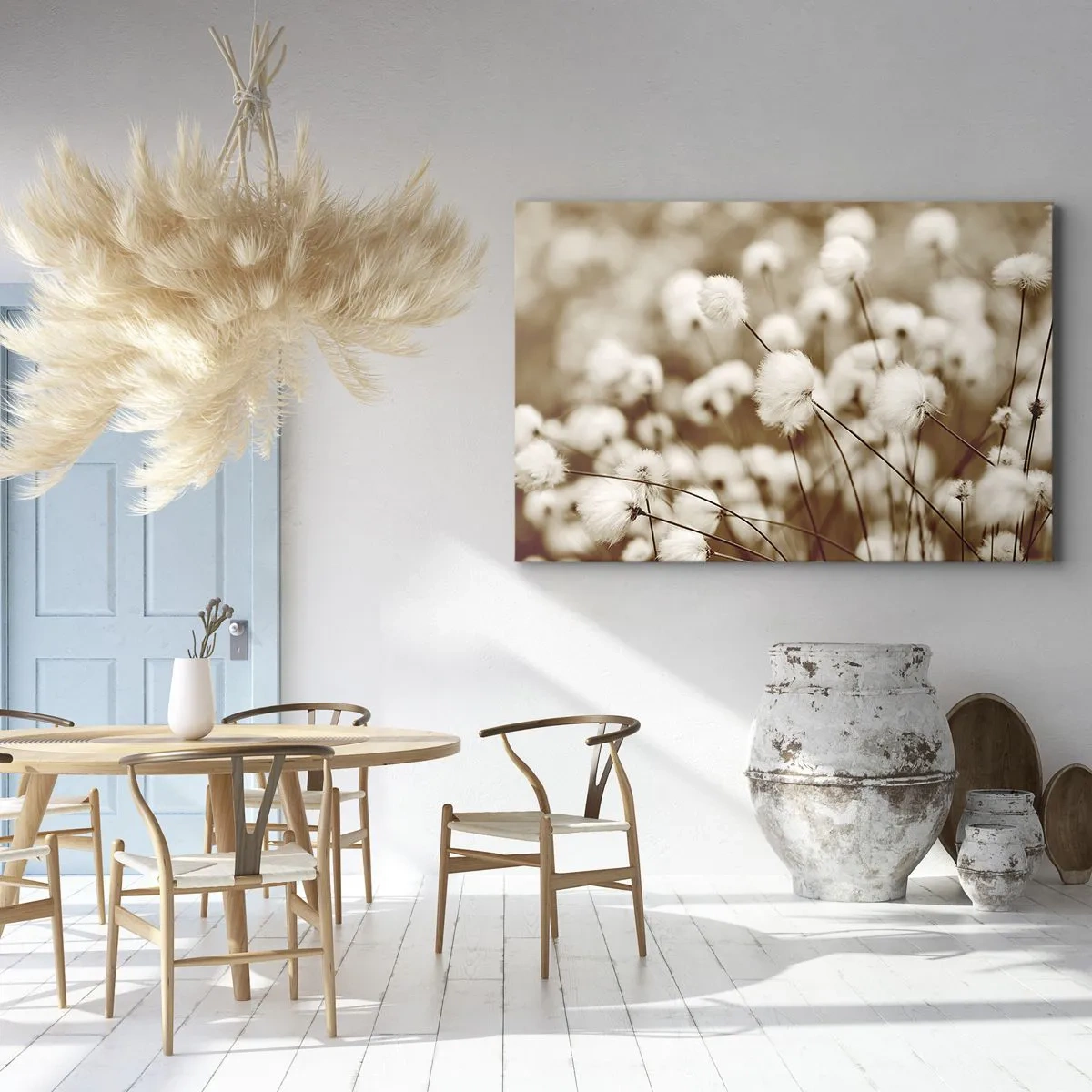 Impression sur toile - Image sur toile - Un champ de plantes délicates aux tons sépia - 70x50cm - Tige moelleuse - Décoration murale moderne pour le salon et la chambre ARTTOR