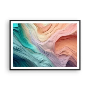 Affiche dans un cadre noir - Poster - Vagues abstraites aux couleurs pastel et arc-en-ciel - 100x70cm - Vague arc-en-ciel - Décoration murale moderne pour le salon et la chambre ARTTOR