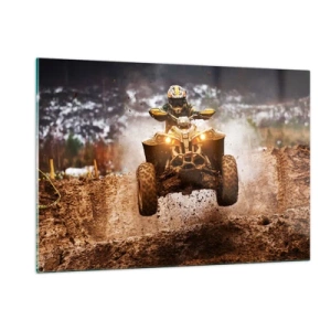 Impression sur verre - Image sur verre - Quad en action sur terrain boueux dans un environnement dynamique - 120x80cm - No risk no fun - Décoration murale moderne pour le salon et la chambre ARTTOR
