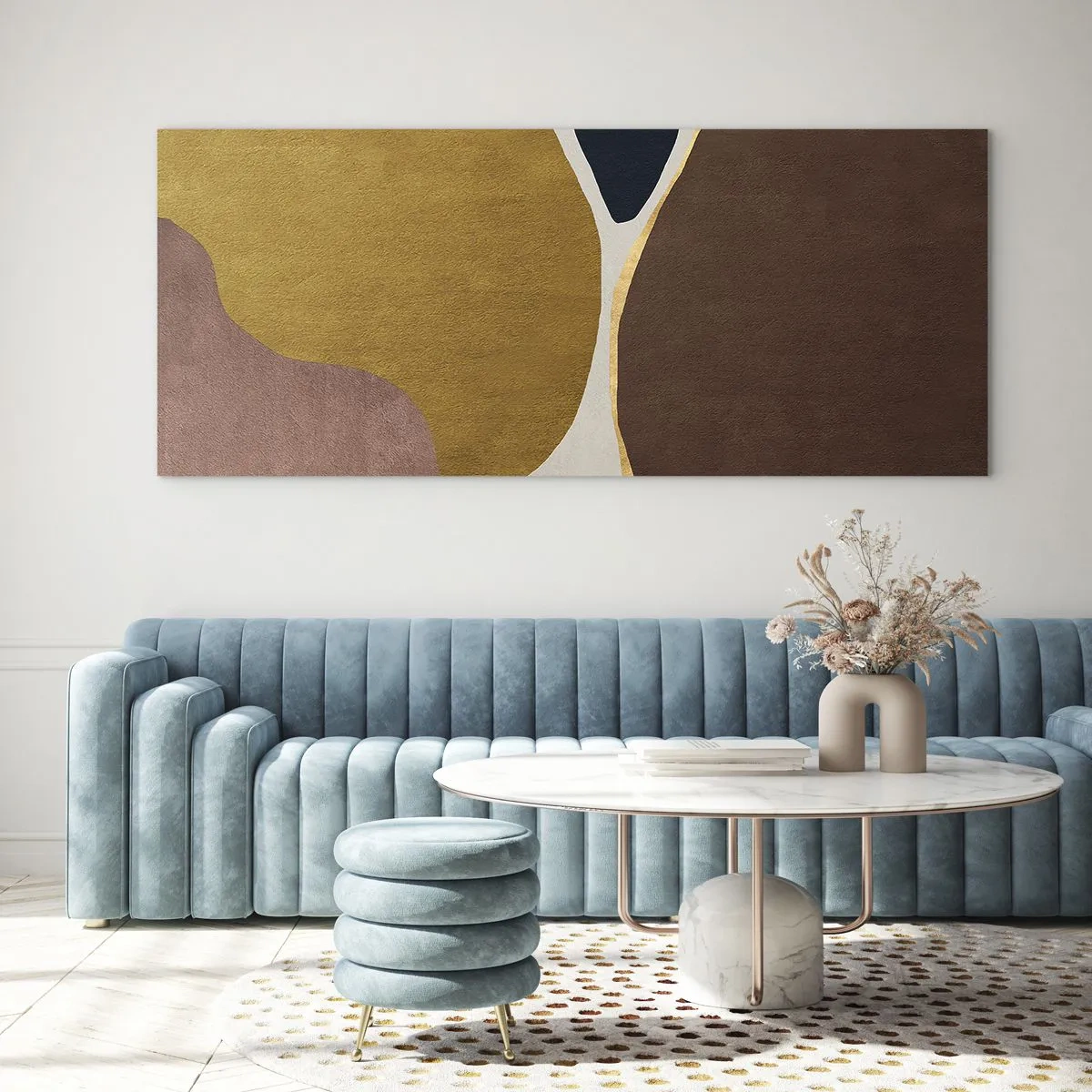 Impression sur verre - Image sur verre - Une composition abstraite avec des formes géométriques aux couleurs chaudes. - 140x50cm - L'abstraction – une place dans l'espace - Décoration murale moderne pour le salon et la chambre ARTTOR