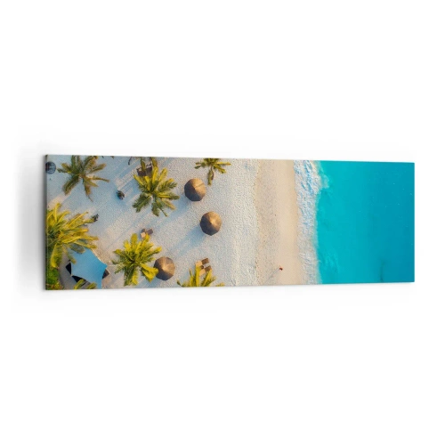 Impression sur toile - Image sur toile - Vue d'une plage tropicale avec des palmiers et une mer turquoise - 160x50cm - Bienvenue au paradis - Décoration murale moderne pour le salon et la chambre ARTTOR