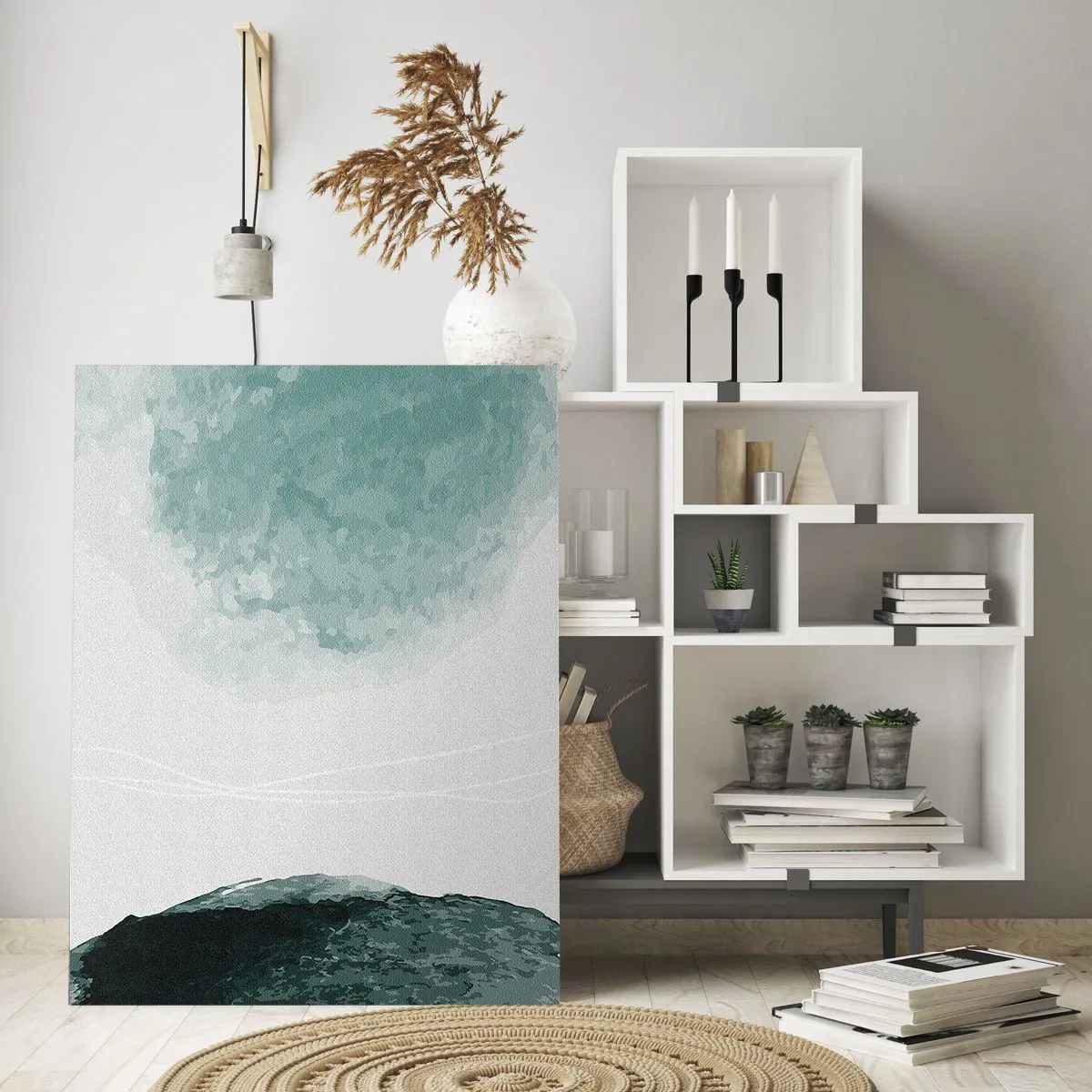 Impression sur verre - Image sur verre - Une délicate composition abstraite dans des tons de vert avec des formes subtiles sur un fond clair. - 70x100cm - Rencontre avec le brouillard - Décoration murale moderne pour le salon et la chambre ARTTOR