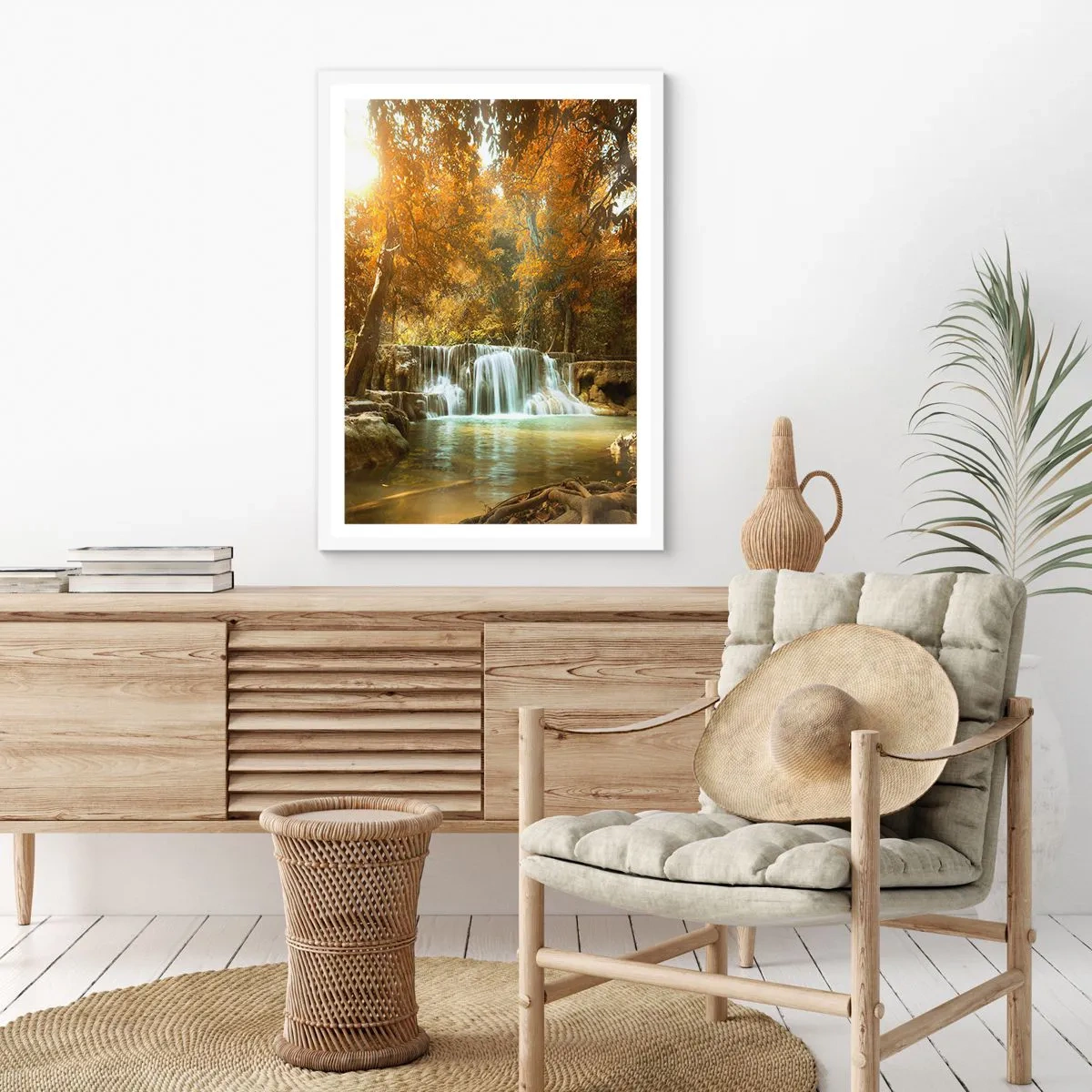 Affiche dans un cadre blanc - Poster - Cascade du parc - 40x50 cm