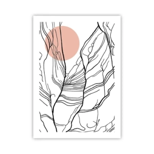 Affiche - Poster - Dessin au trait minimaliste avec un cercle rose en arrière-plan - 50x70cm - Dans un réseau de brindilles - Décoration murale moderne pour le salon et la chambre ARTTOR