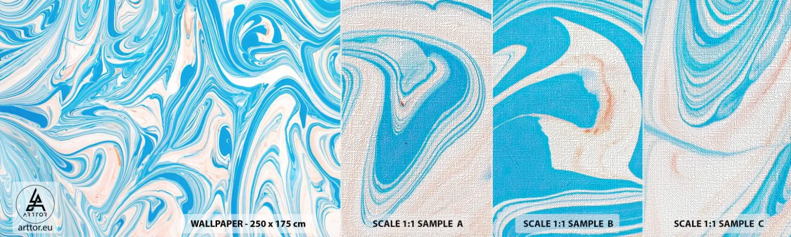 Échantillon de Papier Peint Premium Canvas - Bassin turquoise - Abstraction, Morceau, Modèle moderne - 100x30 cm