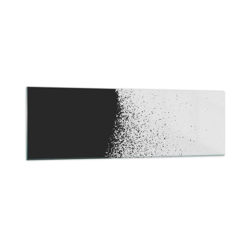 Impression sur verre - Image sur verre - Motif abstrait avec des particules noires sur un fond clair - 160x50cm - Mouvement des molécules - Décoration murale moderne pour le salon et la chambre ARTTOR