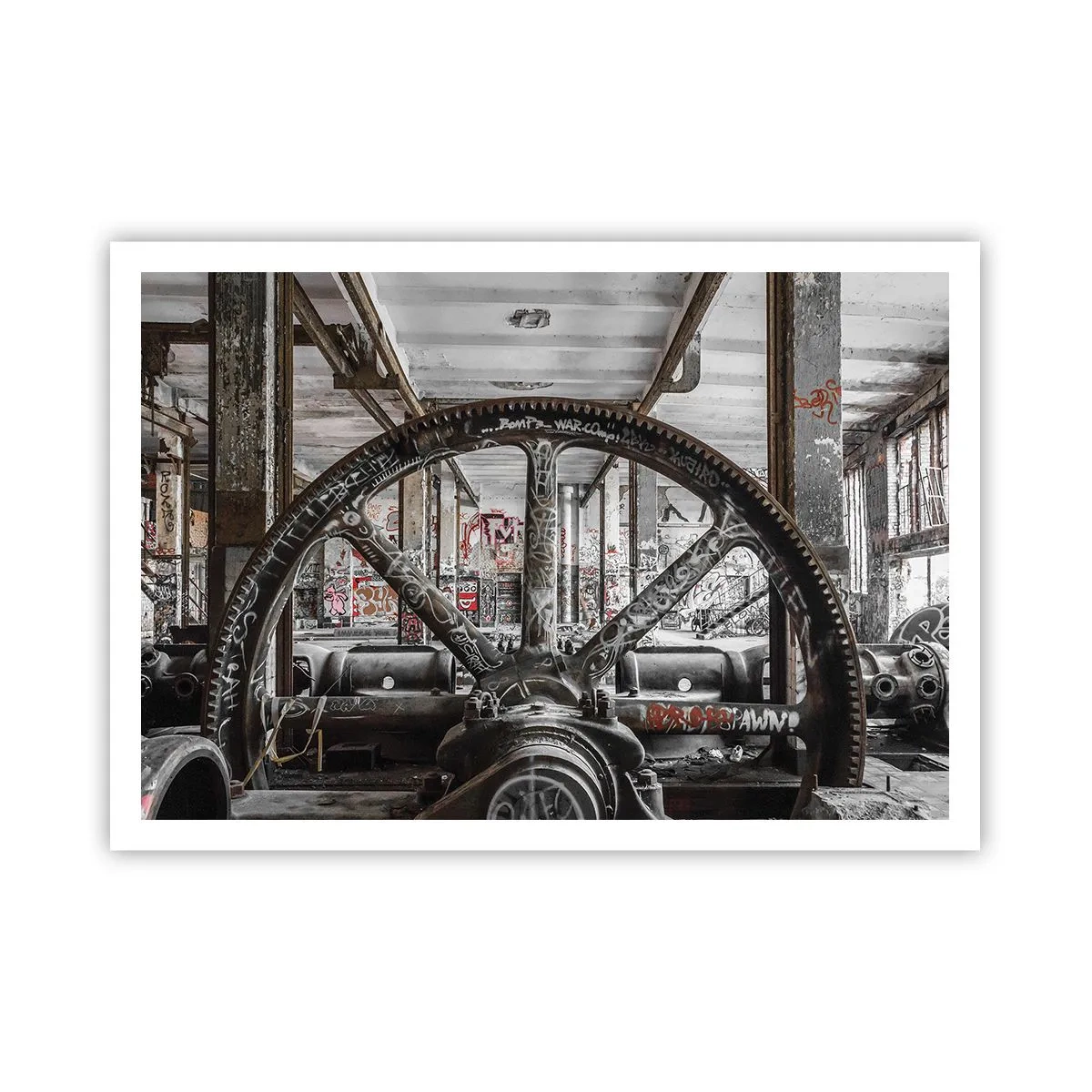 Affiche - Poster - Un vieux mécanisme dans un intérieur industriel abandonné - 100x70cm - Vie secrète d'une usine - Décoration murale moderne pour le salon et la chambre ARTTOR