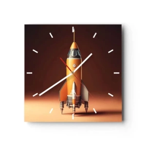 Horloge murale - Pendule murale - Une fusée de style rétro sur un fond de tons marron - 30x30cm - Ça commence par un rêve - Décoration murale moderne pour le salon et la chambre ARTTOR