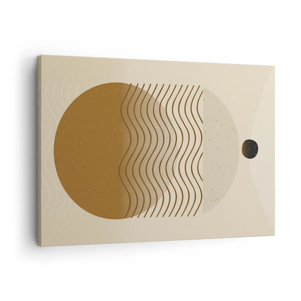 Impression sur toile - Image sur toile - Abstraction géométrique avec des cercles et des lignes ondulées aux couleurs chaudes. - 70x50cm - Sur l'origine des figures géométriques - Décoration murale moderne pour le salon et la chambre ARTTOR