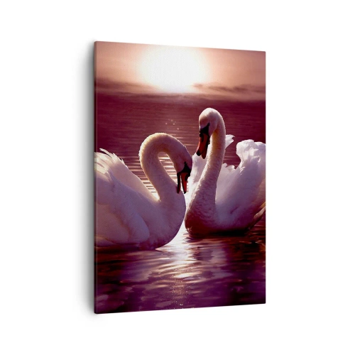 Impression sur toile - Image sur toile - Deux cygnes sur un lac calme au coucher du soleil - 50x70cm - Jusqu'à ce que la mort nous sépare - Décoration murale moderne pour le salon et la chambre ARTTOR